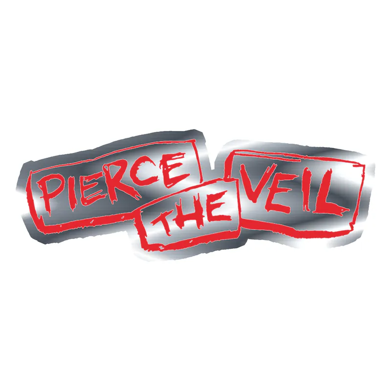 Pierce The Veil - Name in Red - Silver Chrome Vinyl Sticker - Custom Size