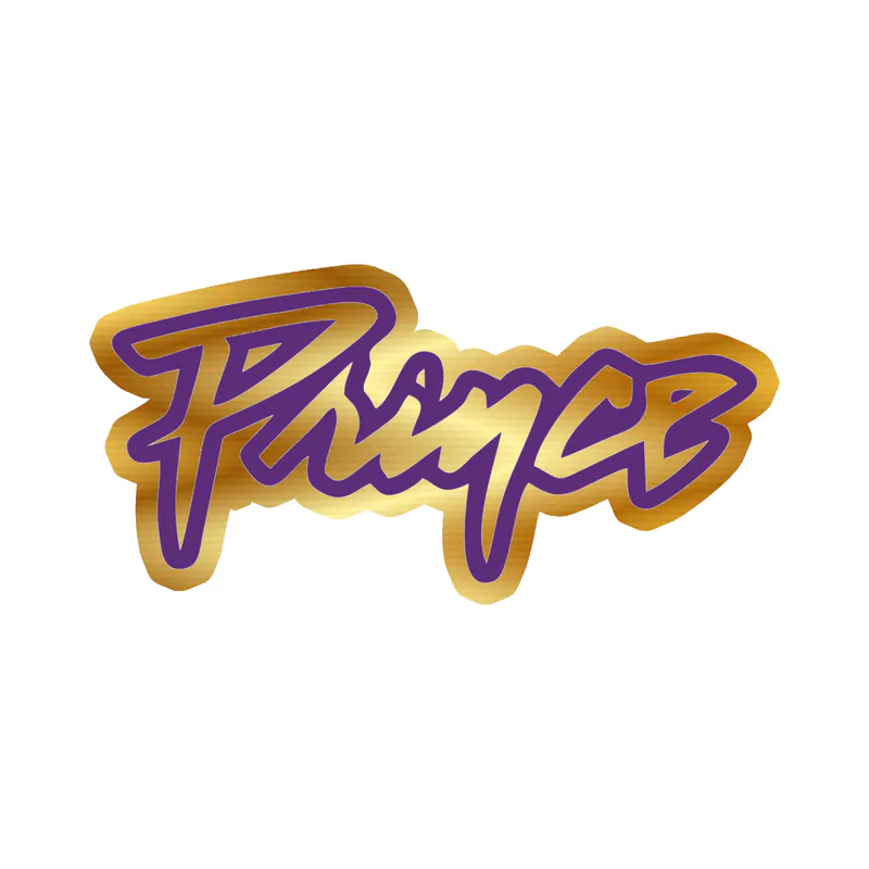 Prince - Name in Purple & White - Gold Chrome Vinyl Sticker - Custom Size