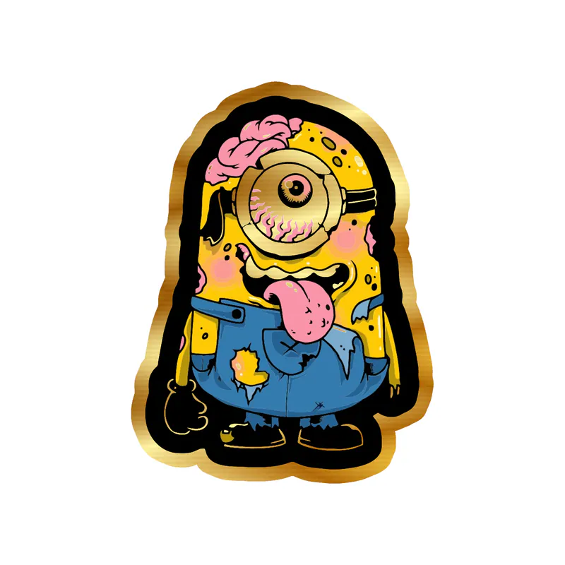 Despicable Me - Zombie Minion - Gold Chrome Vinyl Sticker - Custom Size