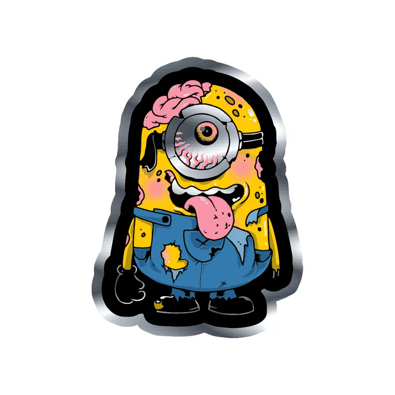 Despicable Me - Zombie Minion - Silver Chrome Vinyl Sticker - Custom Size