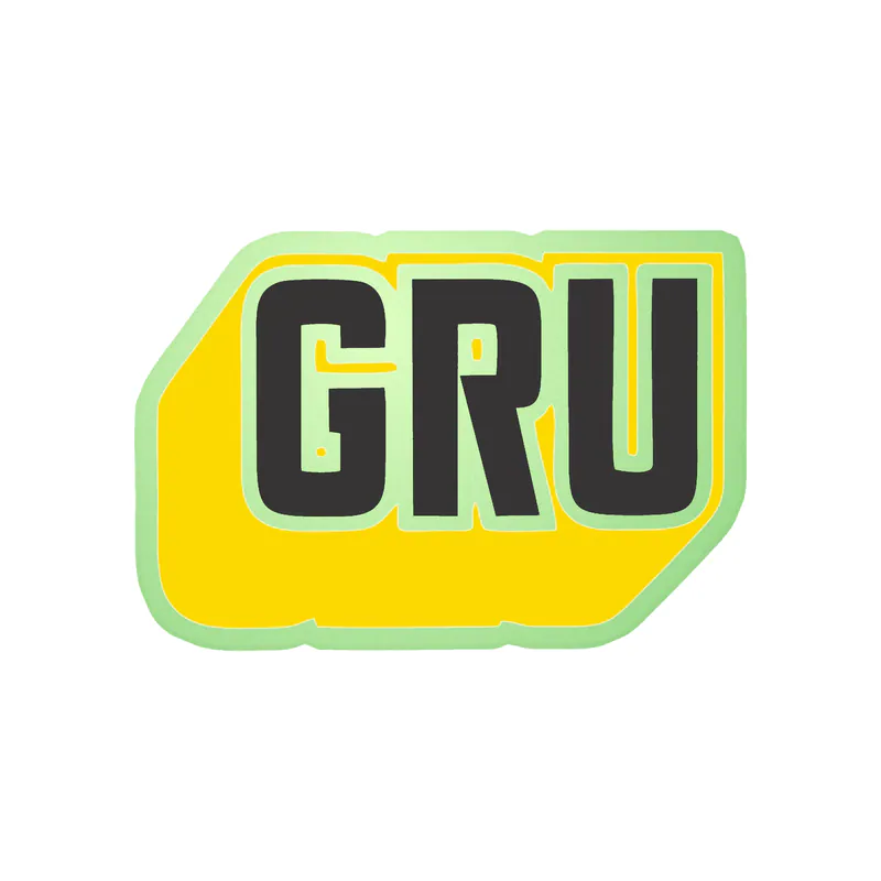 Despicable Me - Gru Name In Yellow & Black - Glow in the Dark Vinyl Sticker - Custom Size