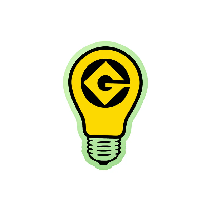 Despicable Me - Gru Logo With Lightbulb- Glow in the Dark Vinyl Sticker - Custom Size