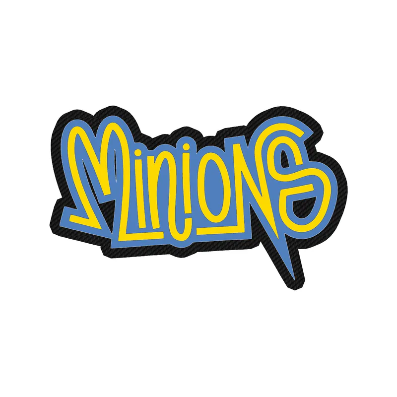 Despicable Me - Minion Name in Yellow & Blue 2 - Carbon Fiber Vinyl Sticker - Custom Size