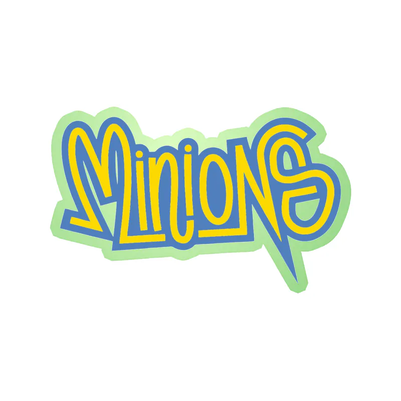 Despicable Me - Minion Name in Yellow & Blue 2 - Glow in the Dark Vinyl Sticker - Custom Size