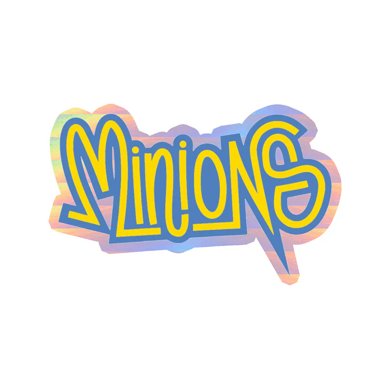 Despicable Me - Minion Name in Yellow & Blue 2 - Holographic Vinyl Sticker - Custom Size