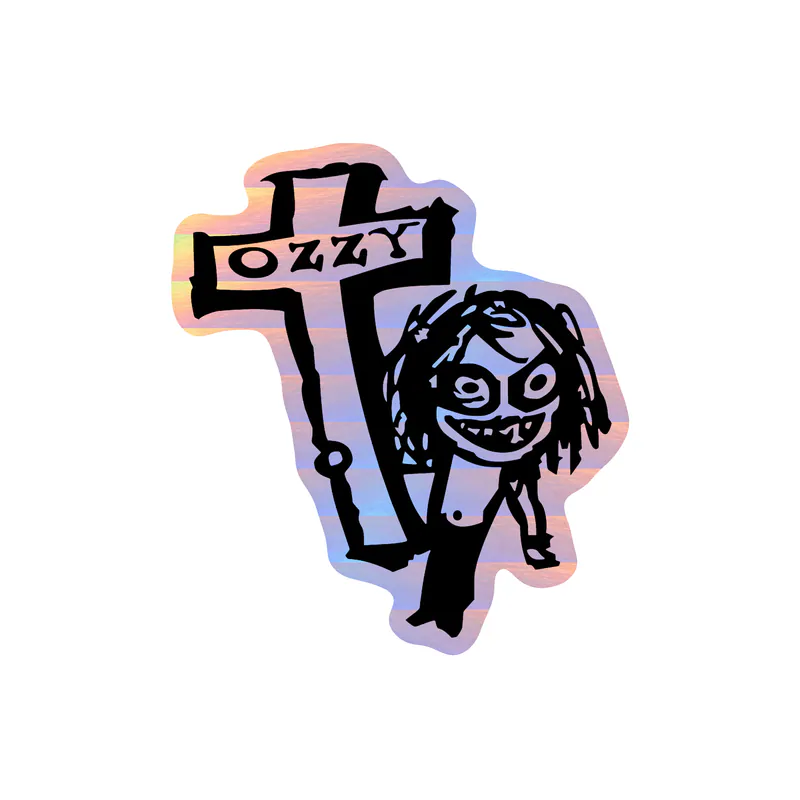 Ozzy Osbourne - Ozzy Holding Cross - Holographic Vinyl Sticker - Custom Size