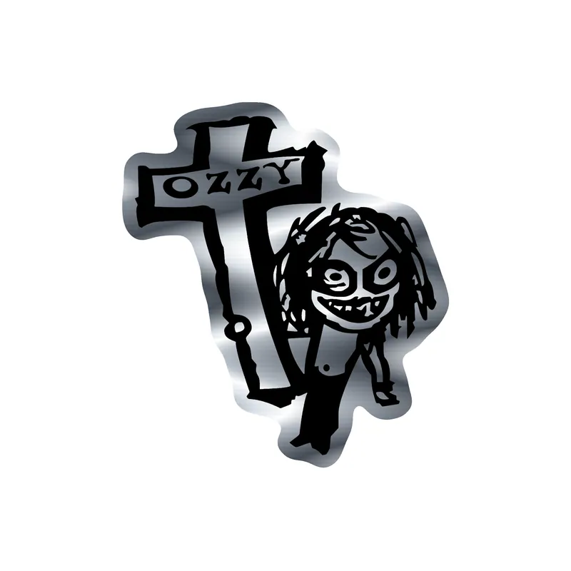 Ozzy Osbourne - Ozzy Holding Cross - Silver Chrome Vinyl Sticker - Custom Size