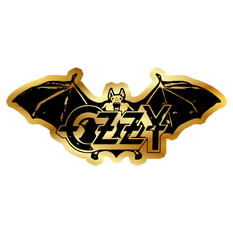 Ozzy Osbourne - Name with Bat - Gold Chrome Vinyl Sticker - Custom Size