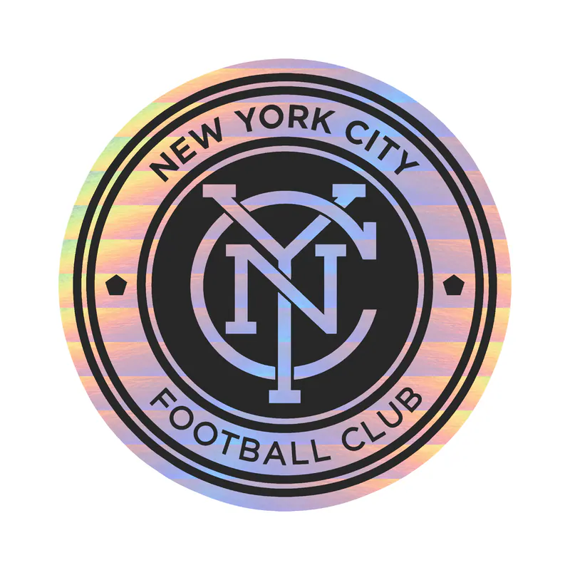 New York City FC - Black And White Circle With Name - Holographic Vinyl Sticker - Custom Size