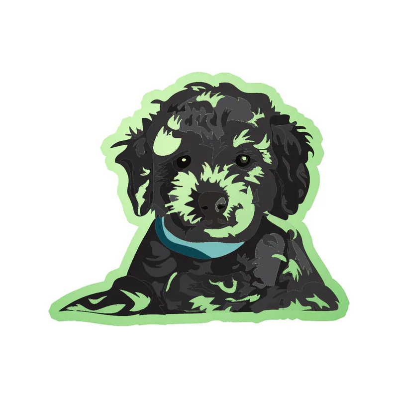 Black Goldendoodle - Glow in the Dark Vinyl Sticker - Custom Size