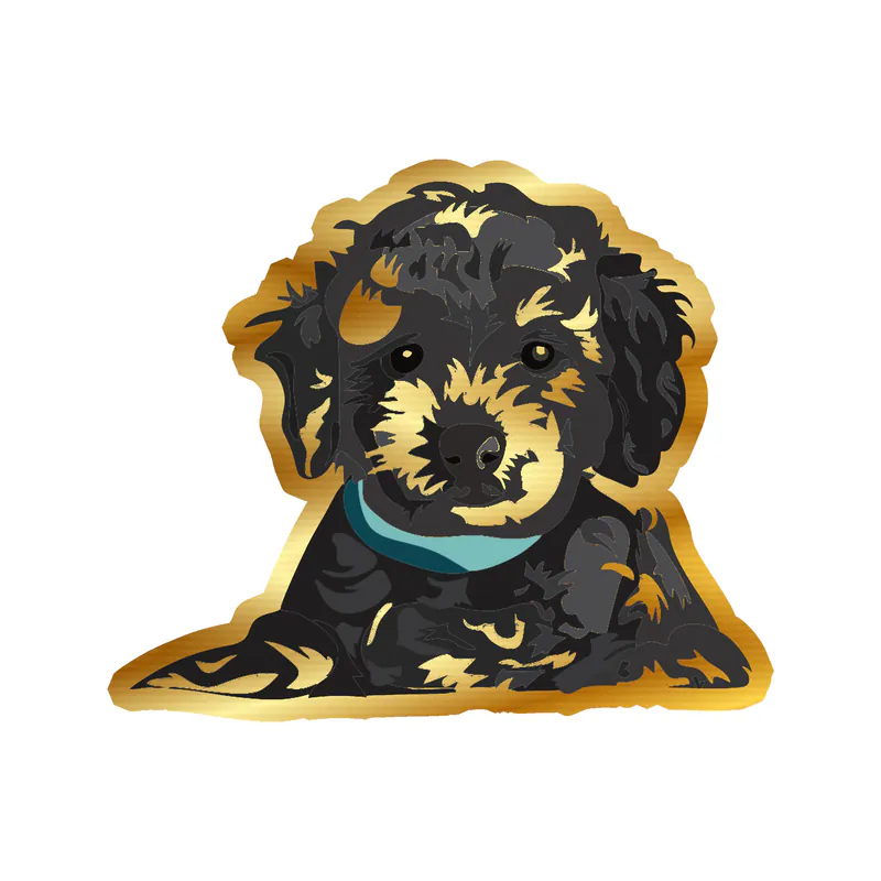 Black Goldendoodle - Gold Chrome Vinyl Sticker - Custom Size