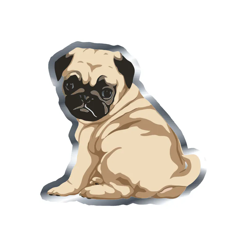 Tan Pug - Silver Chrome Vinyl Sticker - Custom Size