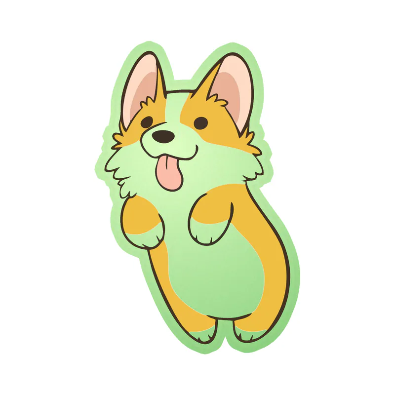Corgi With Tongue Out - Glow in the Dark Vinyl Sticker - Custom Size