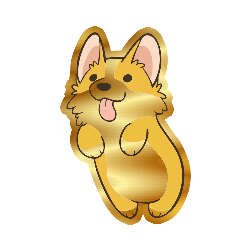 Corgi With Tongue Out - Gold Chrome Vinyl Sticker - Custom Size