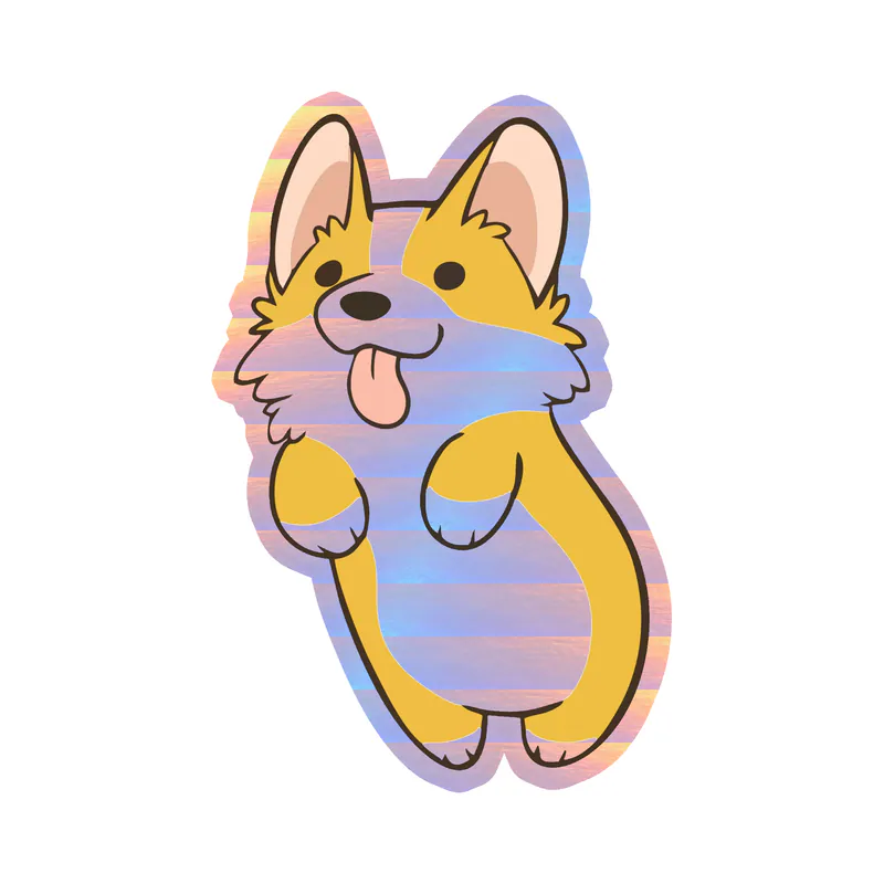 Corgi With Tongue Out - Holographic Vinyl Sticker - Custom Size