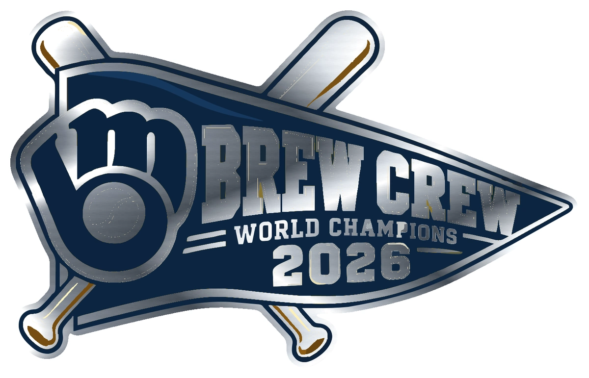 Milwaukee Brewers - 2026 World Series Champions - Brew Crew Pennant - Silver Chrome Vinyl Sticker - Custom Size