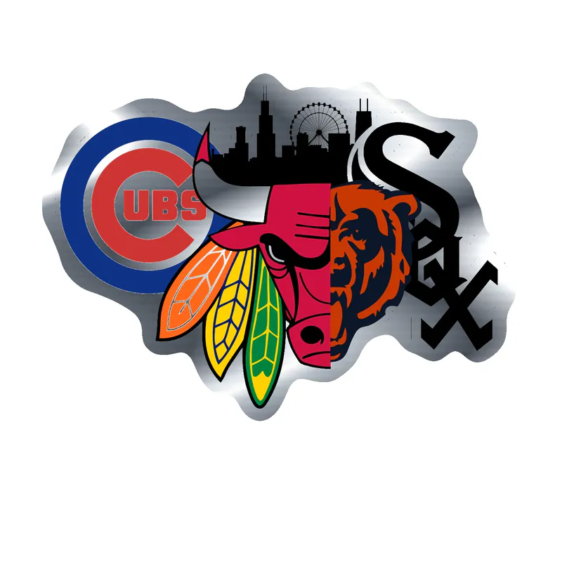 Chicago Sports Teams Mashup - Image 3 - Silver Chrome Vinyl Sticker - Custom Size