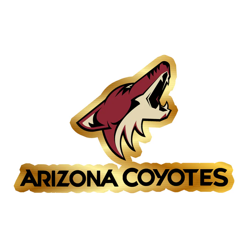 Arizona Coyotes - Coyote Head With Name Underneath - Gold Chrome Vinyl Sticker - Custom Size