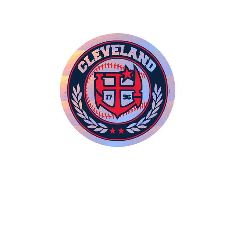 Cleveland Indians - Blue Circle With Baseball - Holographic Vinyl Sticker - Custom Size