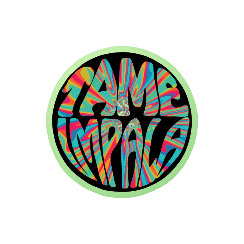 Tame Impala - Name in Circle - Black - Glow in the Dark Vinyl Sticker - Custom Size