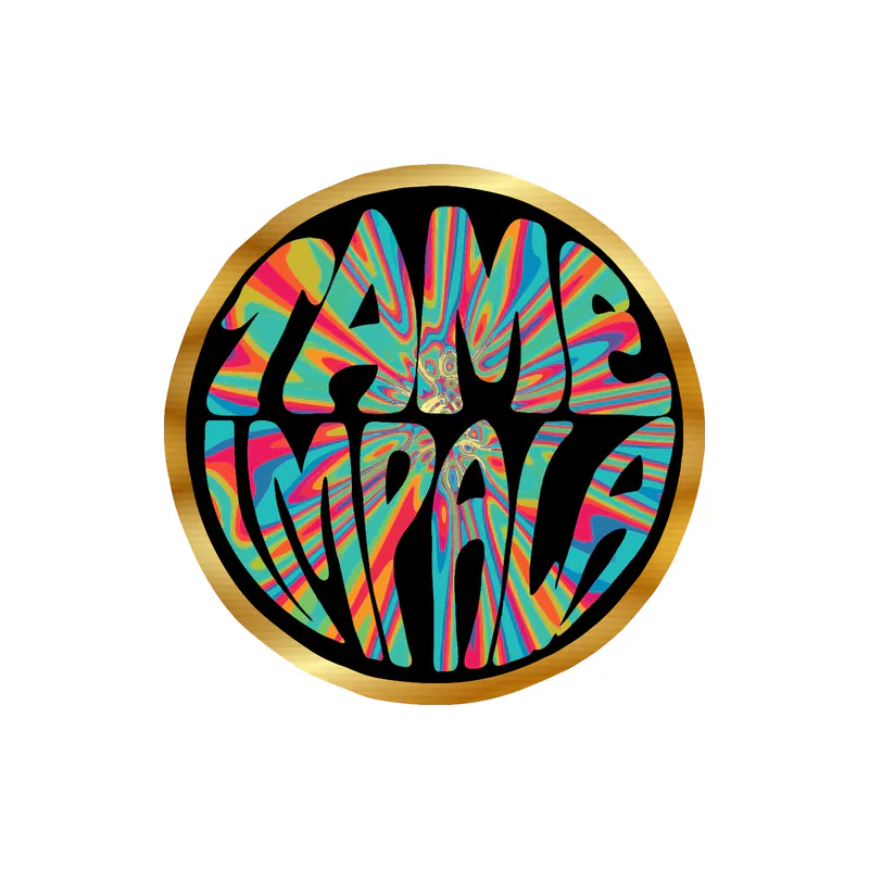 Tame Impala - Name in Circle - Black - Gold Chrome Vinyl Sticker - Custom Size