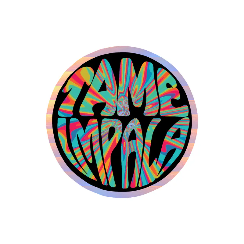 Tame Impala - Name in Circle - Black - Holographic Vinyl Sticker - Custom Size
