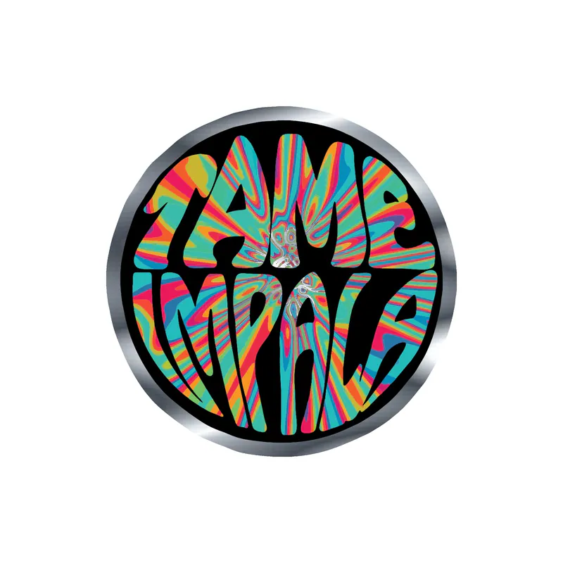 Tame Impala - Name in Circle - Black - Silver Chrome Vinyl Sticker - Custom Size