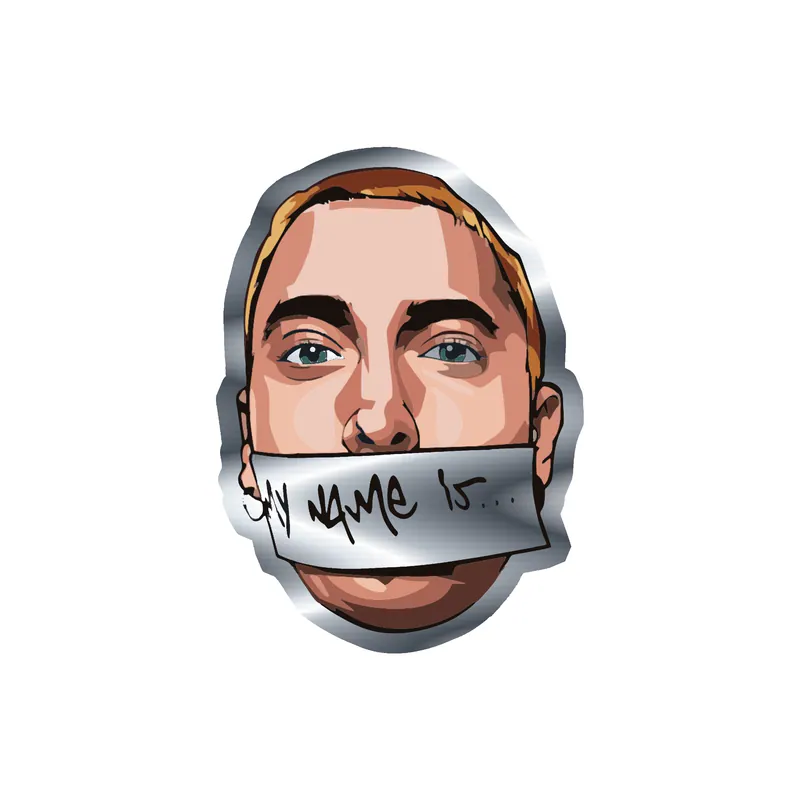 Eminem - "My Name Is" Tape Over Mouth - Silver Chrome Vinyl Sticker - Custom Size