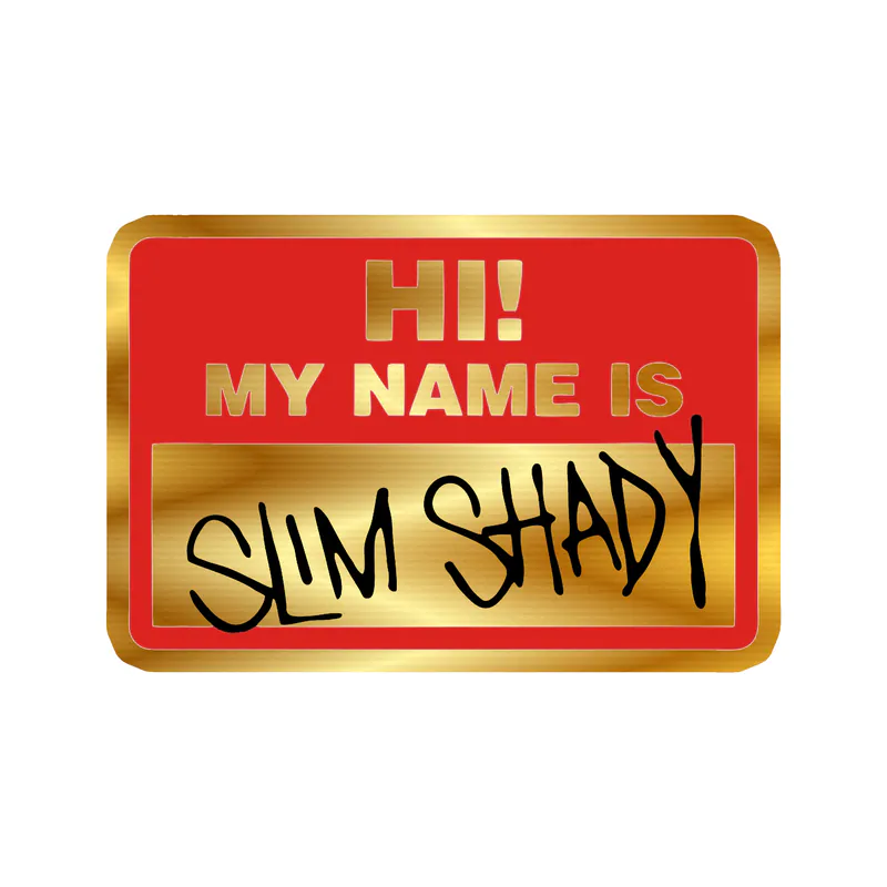 Eminem - Slim Shady Name Tag - Gold Chrome Vinyl Sticker - Custom Size