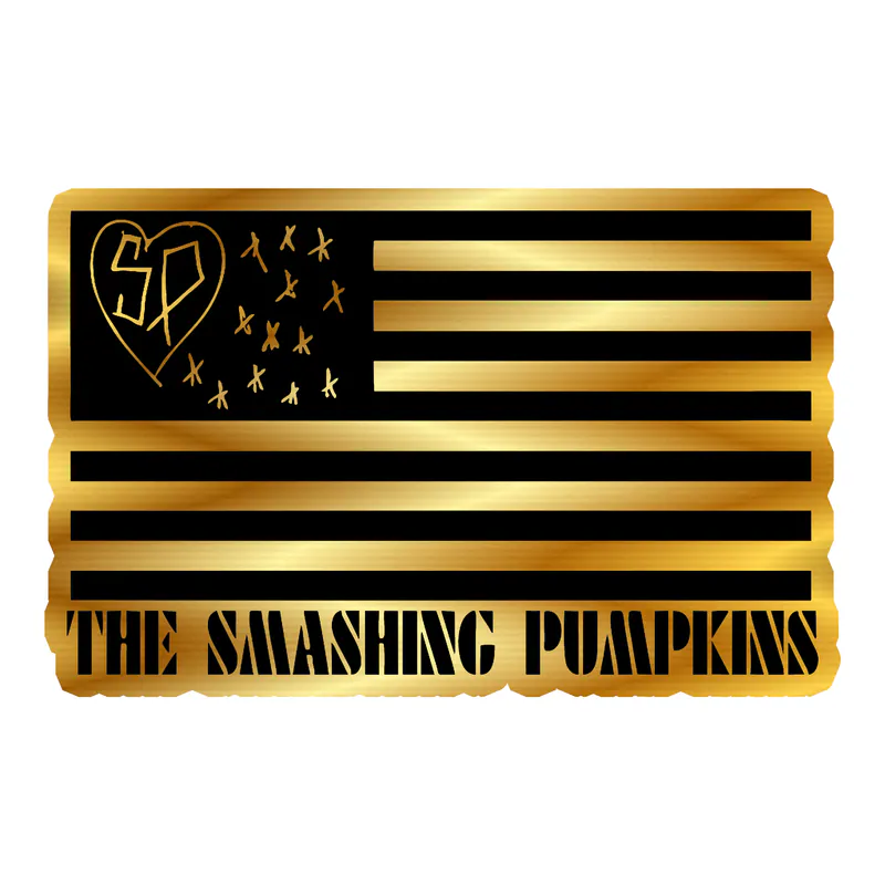 The Smashing Pumpkins - Flag With Name - Gold Chrome Vinyl Sticker - Custom Size