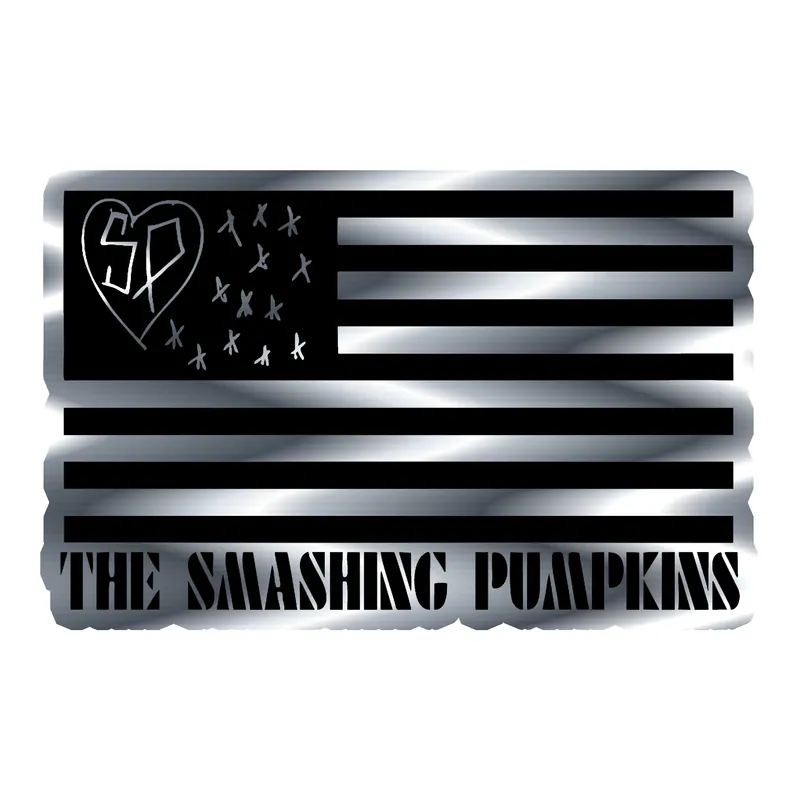 The Smashing Pumpkins - Flag With Name - Silver Chrome Vinyl Sticker - Custom Size