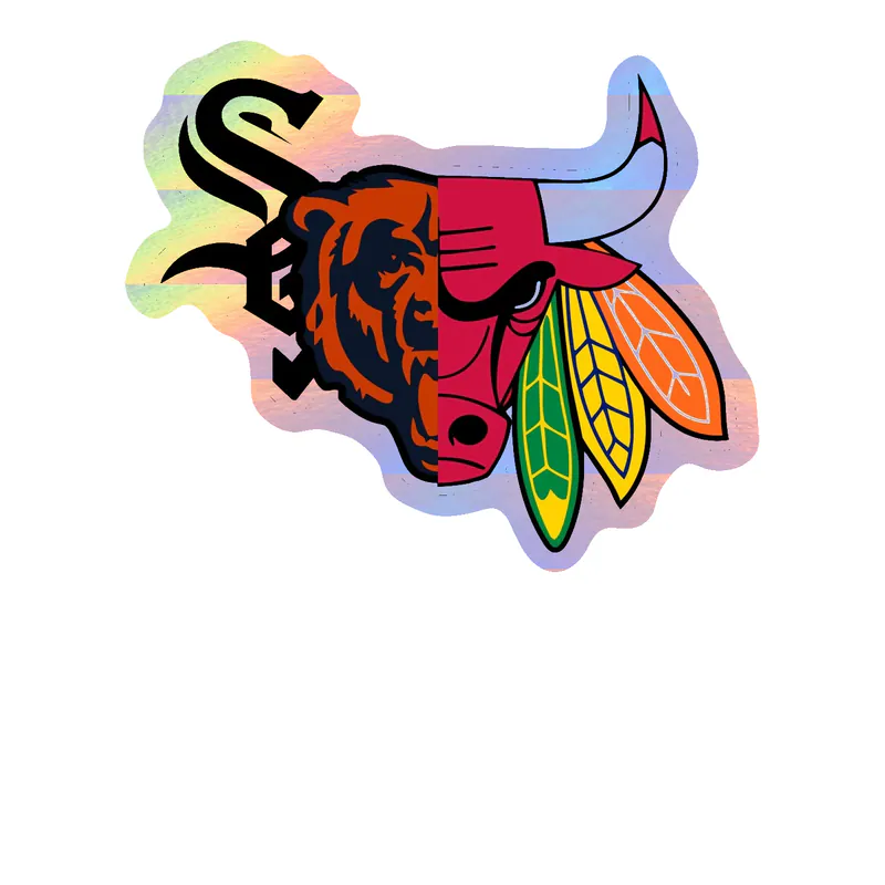 Chicago Sports Teams Mashup - Image 5 - Holographic Vinyl Sticker - Custom Size