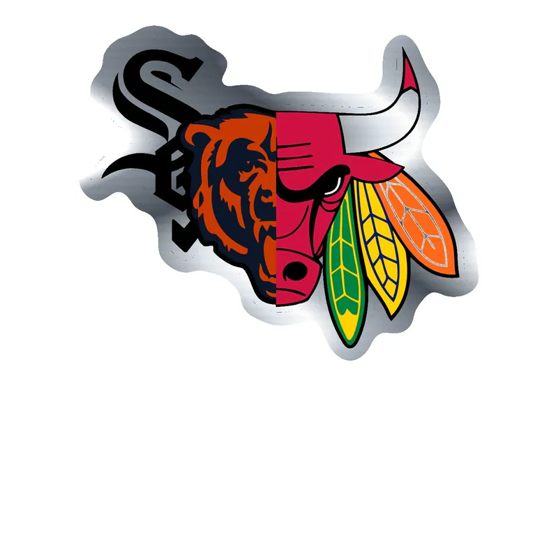 Chicago Sports Teams Mashup - Image 5 - Silver Chrome Vinyl Sticker - Custom Size