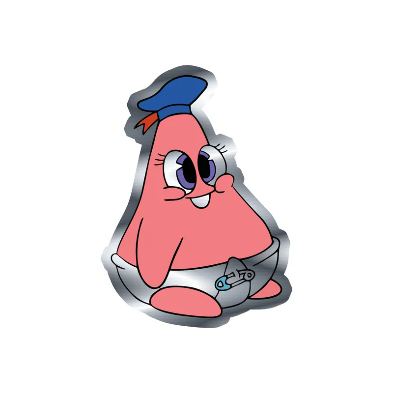 Spongebob - Baby Patrick Silver Chrome Vinyl Decal - Custom Size