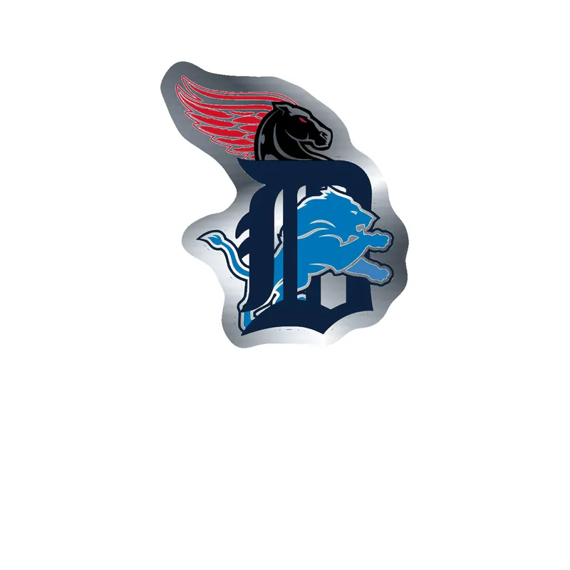 Detroit Sports Teams Silver Chrome Vinyl Sticker - Custom Size