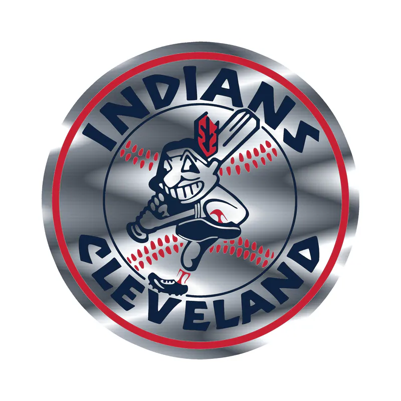 Cleveland Indians - White Circle With Chief Wahoo - Silver Chrome Vinyl Sticker - Custom Size