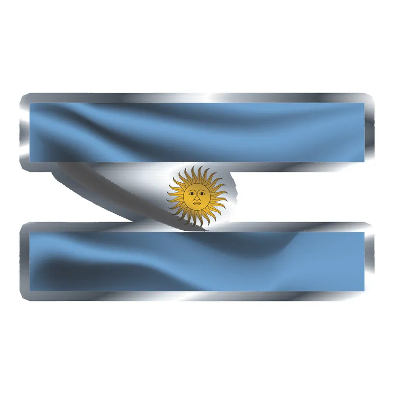 Argentina Flag Waving Silver Chrome Vinyl Decal - Custom Size