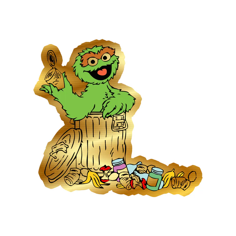 Sesame Street- Oscar the Grouch - Gold Chrome Vinyl Sticker - Custom Size