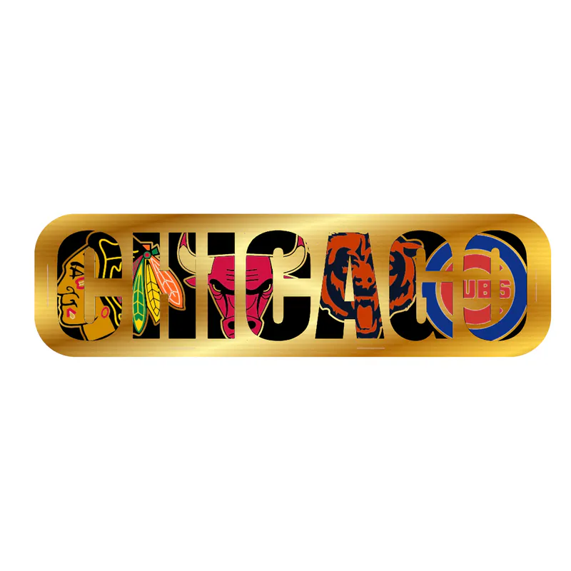 Chicago Sports Teams Mashup - Image 1 - Gold Chrome Vinyl Sticker - Custom Size