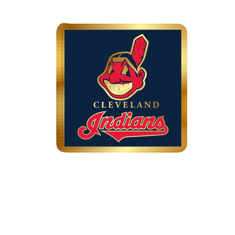 Cleveland Indians - Blue Box With Chief Wahoo - Gold Chrome Vinyl Sticker - Custom Size