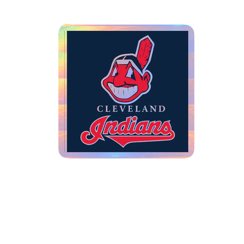 Cleveland Indians - Blue Box With Chief Wahoo - Holographic Vinyl Sticker - Custom Size