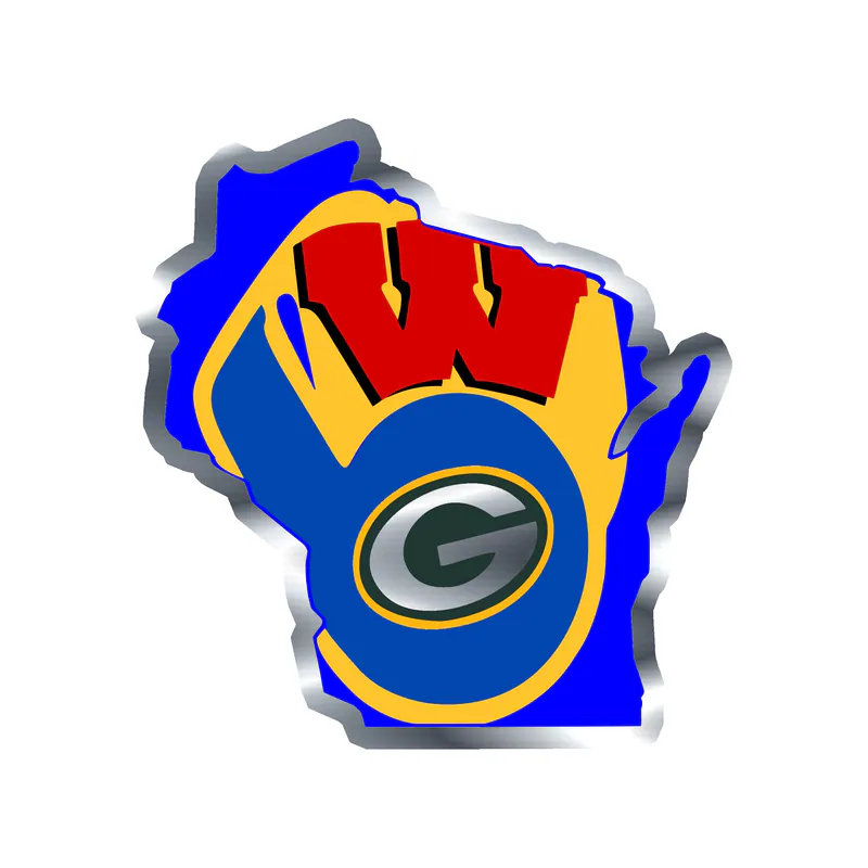 Wisconsin Sport Teams - Mashup - Silver Chrome Vinyl Sticker - Custom Size
