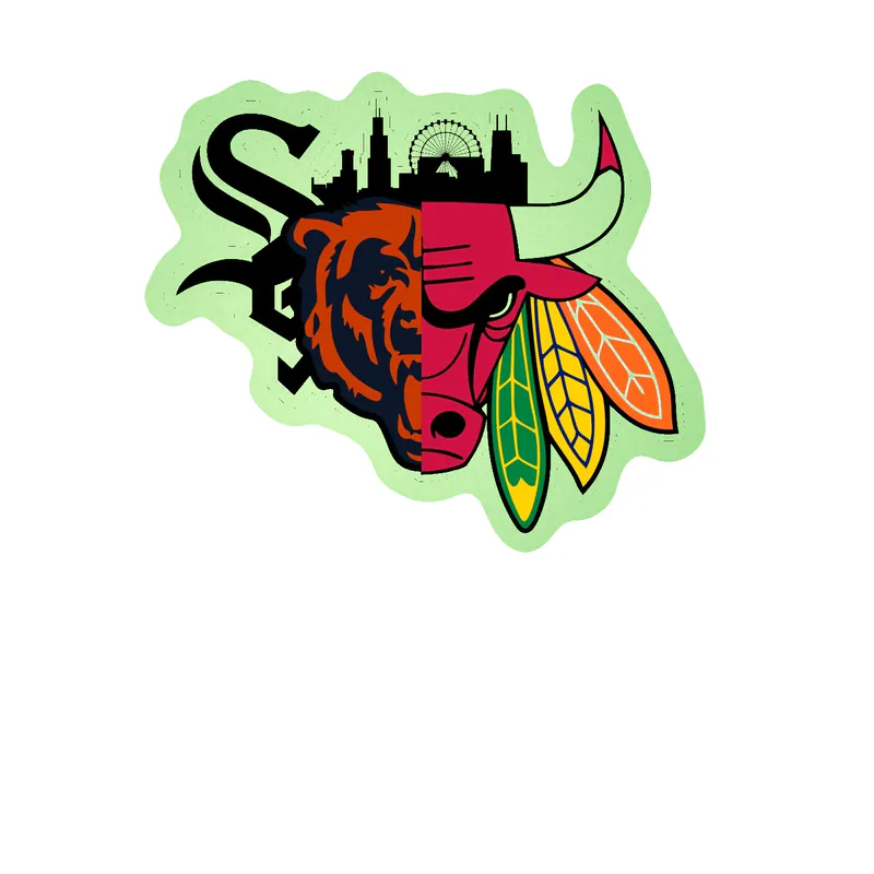 Chicago Sports Teams Mashup With Skyline Glow in the Dark Vinyl Sticker - Custom Size