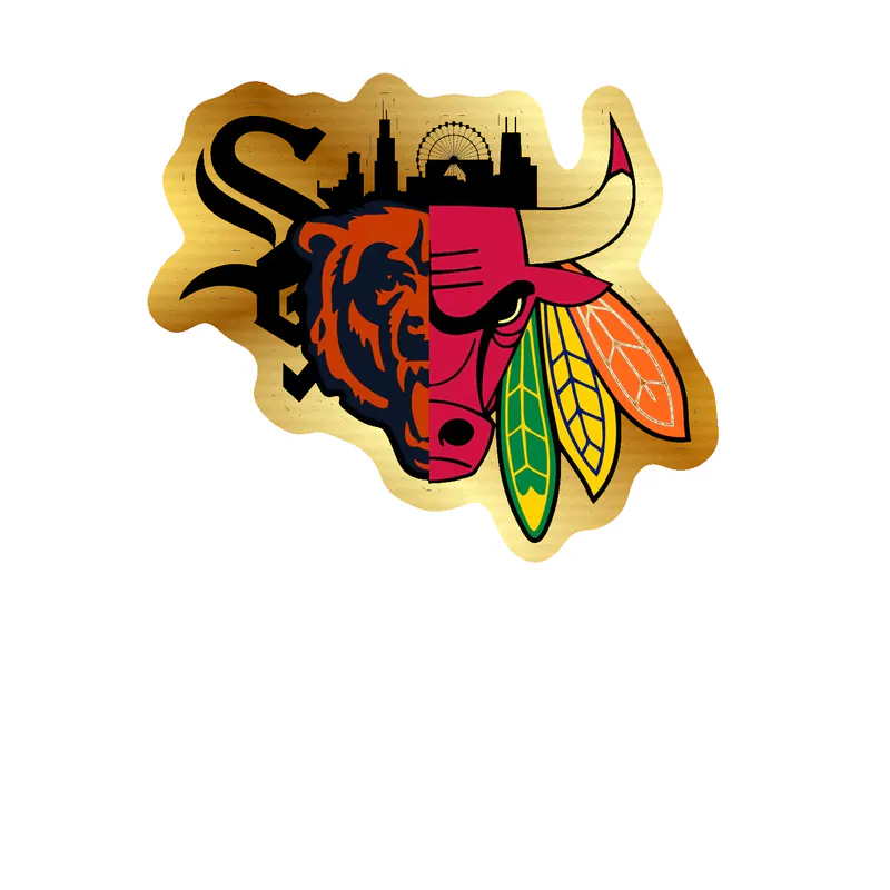 Chicago Sports Teams Mashup With Skyline Gold Chrome Vinyl Sticker - Custom Size