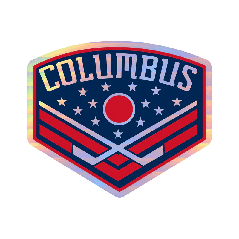 Columbus Blue - Curved Triangle With Columbus - Jackets Holographic Vinyl Sticker - Custom Size