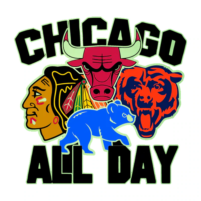 Chicago Sports Teams Mashup - Image 2 - Glow in the Dark Vinyl Sticker - Custom Size