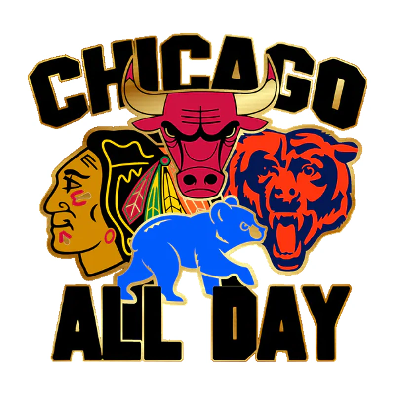 Chicago Sports Teams Mashup - Image 2 - Gold Chrome Vinyl Sticker - Custom Size