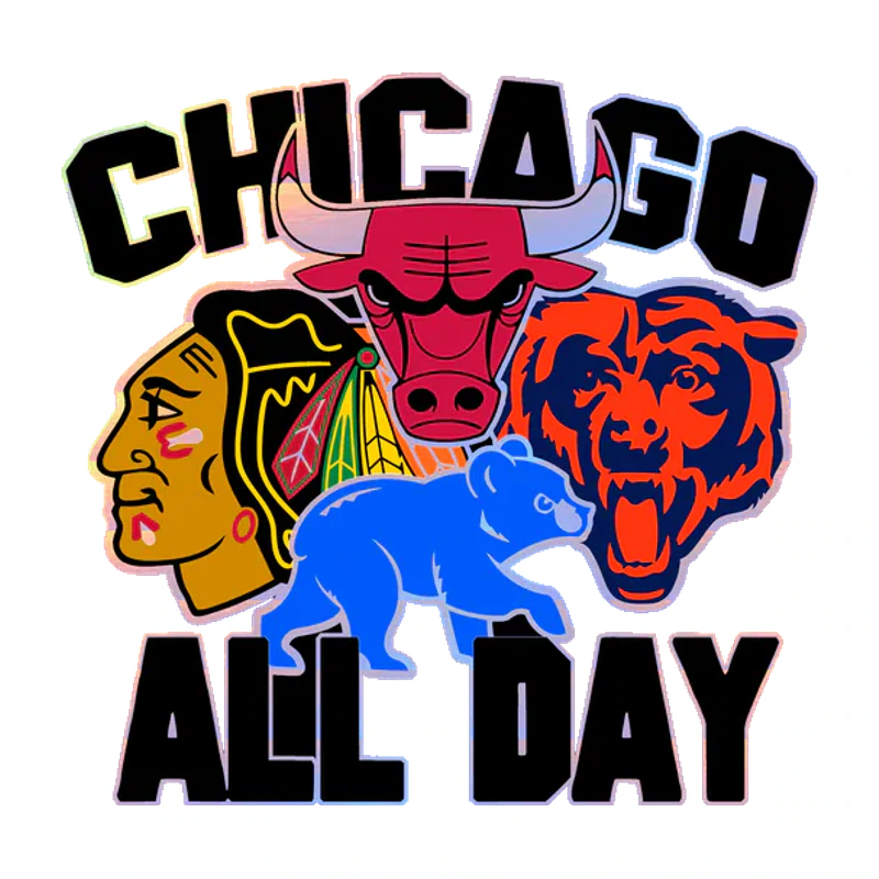 Chicago Sports Teams Mashup - Image 2 - Holographic Vinyl Sticker - Custom Size