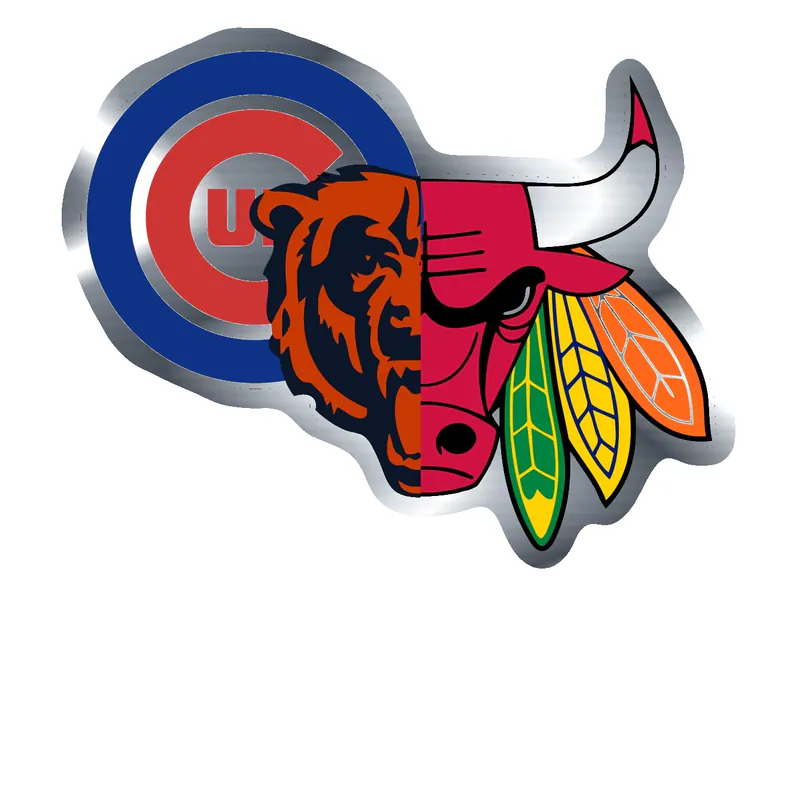 Chicago Sports Teams Mashup - Image 4 - Silver Chrome Vinyl Sticker - Custom Size